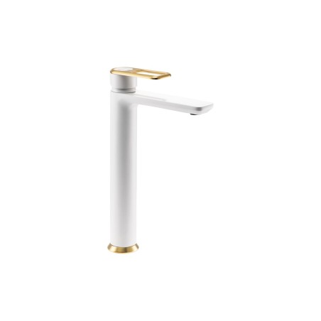 Abode Levarto Tall Basin Mixer - Matt White & Brass | Bathro