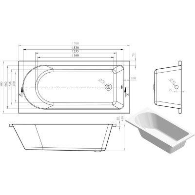 Milan 1700mm Round 1700 x 800mm Single Ended Bath | BathroomKing 2