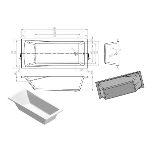 Milan Round Single End 1800x800x550mm 0TH Bath w/Legs | Bath