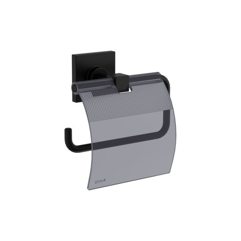 VitrA Root Toilet Roll Holder w/Cover - Matt Black | Bathroo