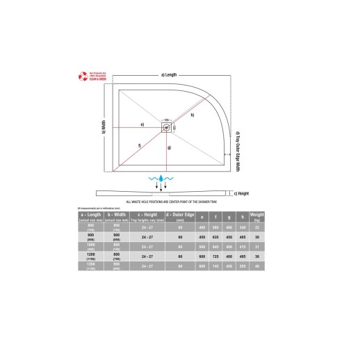 25mm Ultra-Slim 1000mm x 800mm Offset Quadrant Tray & Waste
