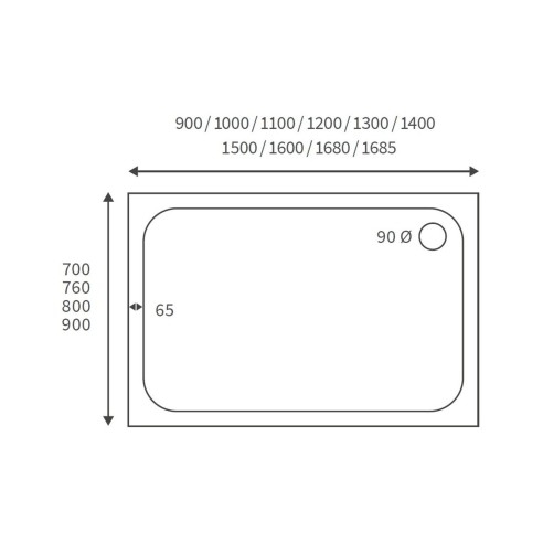 45mm Low Profile 1200x700mm Rectangular Tray & Waste - White