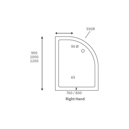 45mm Low Profile 1000x800mm Offset Quadrant Tray & Waste (RH