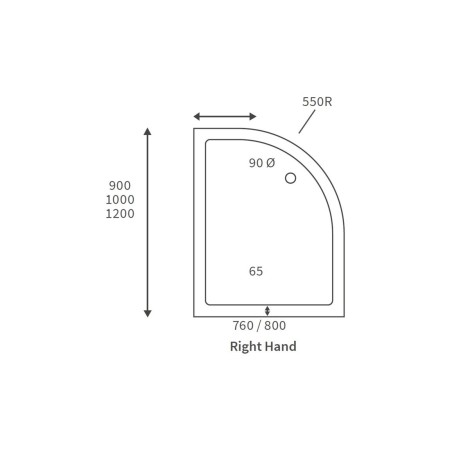45mm Low Profile 1200x900mm Offset Quadrant Tray & Waste (RH