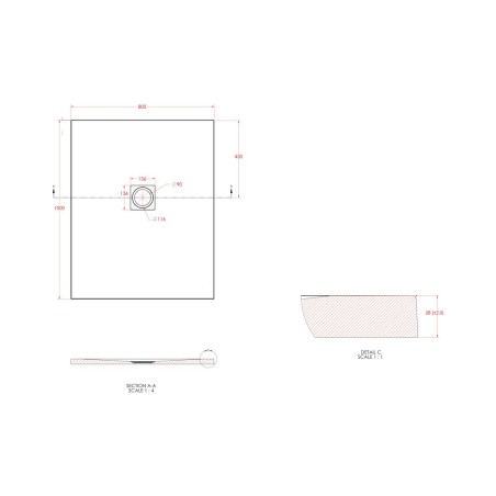 25mm 1000x800mm Slate Effect Ultra-Slim Rectangular Tray & W