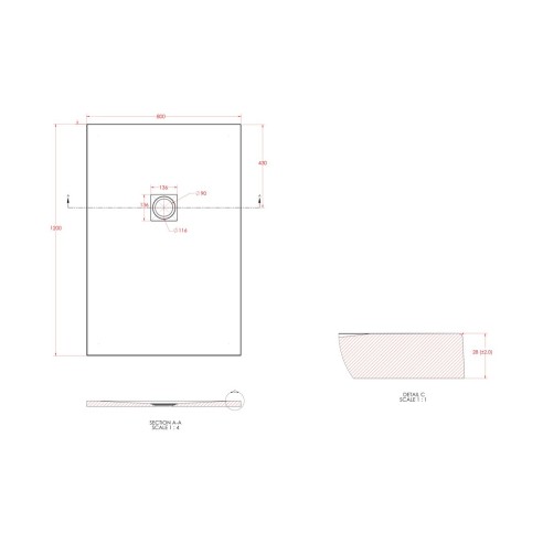 25mm 1200x800mm Slate Effect Ultra-Slim Rectangular Tray & W