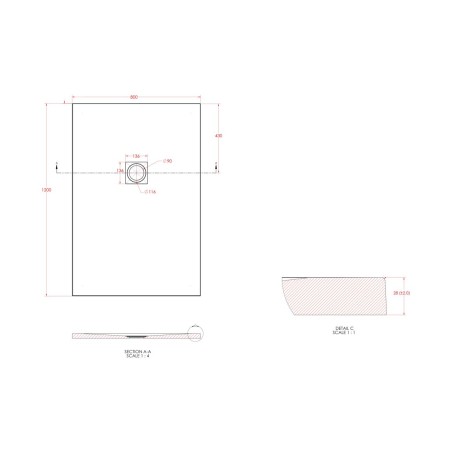 25mm 1200x800mm Slate Effect Ultra-Slim Rectangular Tray & W