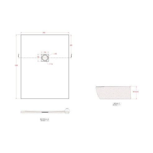 25mm 1200x900mm Slate Effect Ultra-Slim Rectangular Tray & W