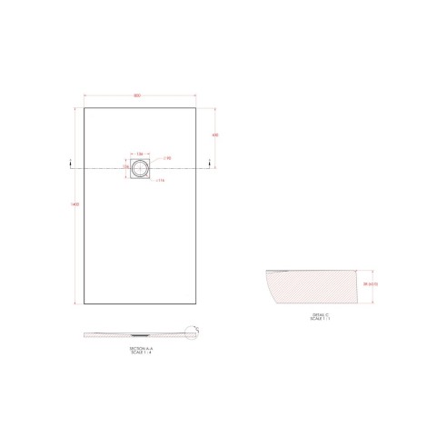 25mm 1400x800mm Slate Effect Ultra-Slim Rectangular Tray & W