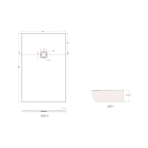 25mm 1400x900mm Slate Effect Ultra-Slim Rectangular Tray & W