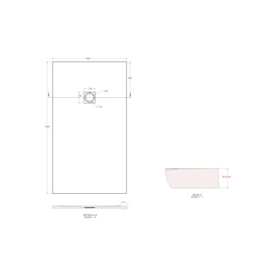 25mm 1600x900mm Slate Effect Ultra-Slim Rectangular Tray & W 2