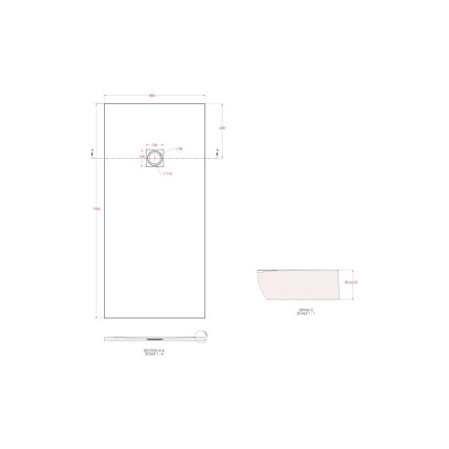 25mm 1700x800mm Slate Effect Ultra-Slim Rectangular Tray & W