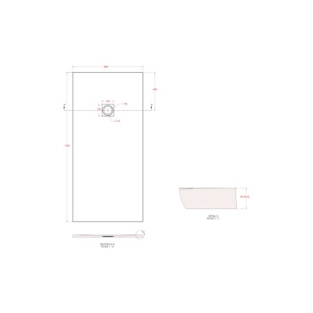 25mm 1700x800mm Slate Effect Ultra-Slim Rectangular Tray & W