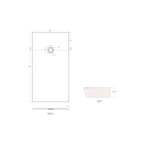 25mm 1700x900mm Slate Effect Ultra-Slim Rectangular Tray & W
