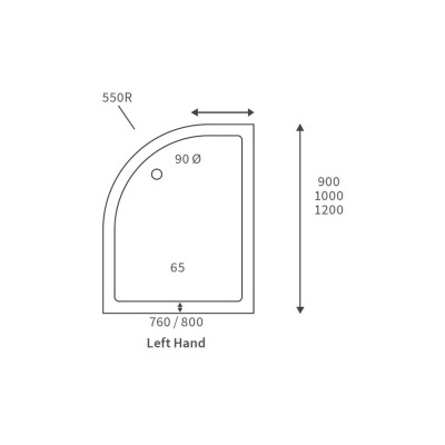 45mm Low Profile 900x760mm Offset Quadrant Tray & Waste (LH) 2
