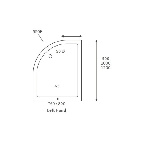45mm Low Profile 900x760mm Offset Quadrant Tray & Waste (LH)