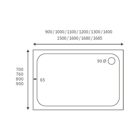 45mm Low Profile 1700x700mm Rectangular Tray & Waste - White