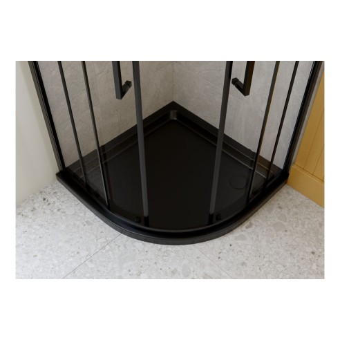 40mm Low Profile 900mm Quadrant Tray & Waste - Matt Black |