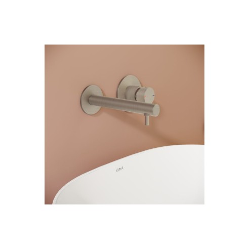 VitrA Origin Wall Mounted 2-Hole Basin Mixer - Brushed Nicke