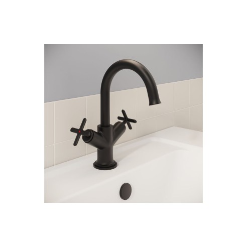 VitrA Origin Classic Basin Mixer (Cross Handles) - Matt Blac