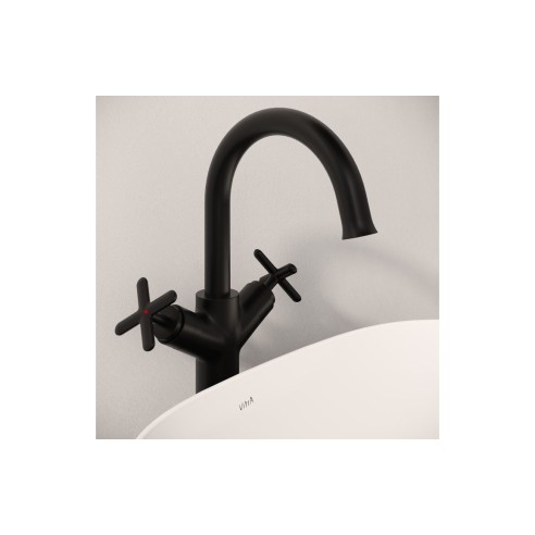 VitrA Origin Classic Tall Basin Mixer (Cross Handles) - Matt