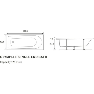 Olympia II Single End 1700x700x510mm 2TH Bath | Baths | Bath 2