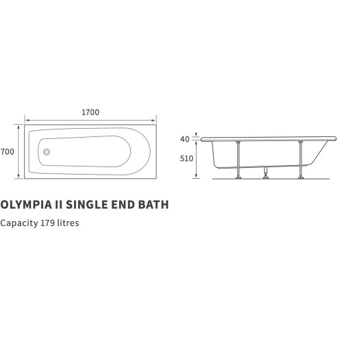 Olympia II Single End 1700x700x510mm 2TH Bath | Baths | Bath