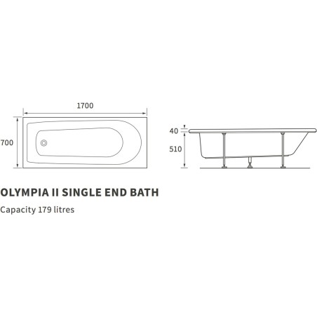 Olympia II Single End 1700x700x510mm 2TH Bath | Baths | Bath