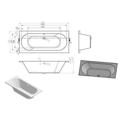 Milan Round Double End SUPERCAST 1700x750x550mm 0TH Bath w/L 2