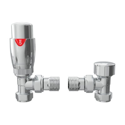 Round Thermostatic Chrome Radiator Valves - Angled | Heating