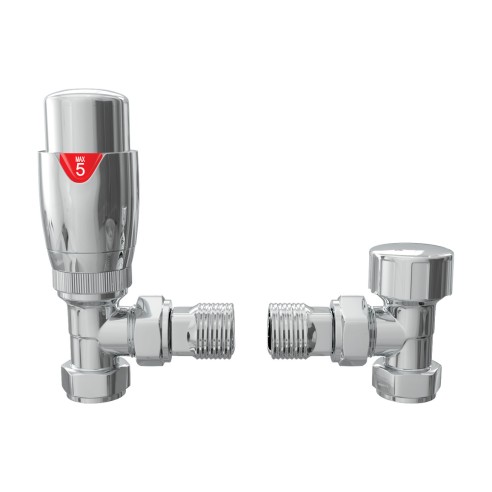 Round Thermostatic Chrome Radiator Valves - Angled | Heating