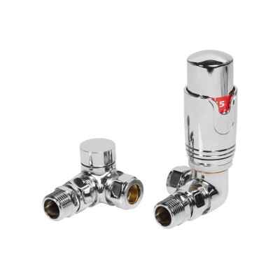 Round Thermostatic Chrome Radiator Valves - Corner | Heating