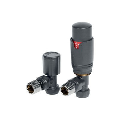 Round Thermostatic Anthracite Radiator Valves - Angled | Hea