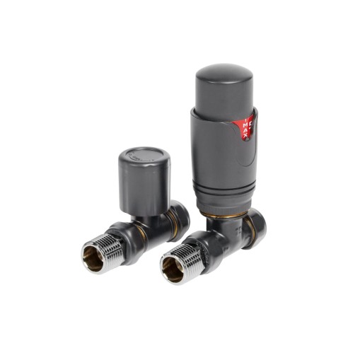 Round Thermostatic Anthracite Radiator Valves - Straight | H