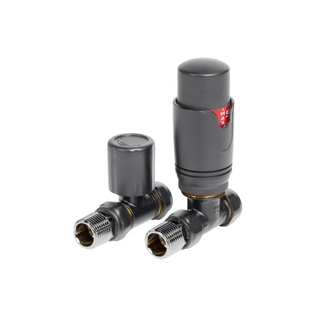 Round Thermostatic Anthracite Radiator Valves - Straight | H