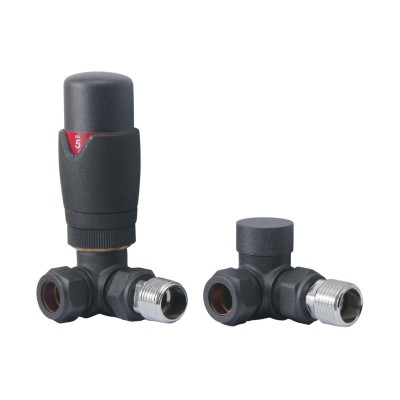 Round Thermostatic Anthracite Radiator Valves - Corner | Hea