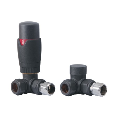 Round Thermostatic Anthracite Radiator Valves - Corner | Hea