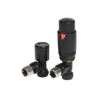 Round Thermostatic Matt Black Radiator Valves - Angled | Hea