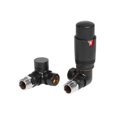 Round Thermostatic Matt Black Radiator Valves - Corner | Hea
