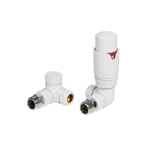 Round Thermostatic White Radiator Valves - Corner | Heating