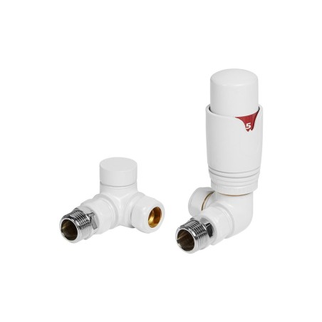 Round Thermostatic White Radiator Valves - Corner | Heating