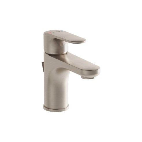 VitrA Root Round Compact Basin Mixer w/Waste Lever - Brushed