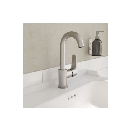 VitrA Root Round Swivel Basin Mixer - Brushed Nickel | Bathr
