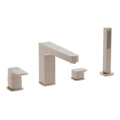 VitrA Root Square 4-Hole Bath/Shower Mixer - Brushed Nickel