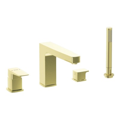 VitrA Root Square 4-Hole Bath/Shower Mixer - Soft Gold | Bat