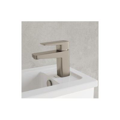 VitrA Root Square Compact Basin Mixer - Brushed Nickel | Bat 2