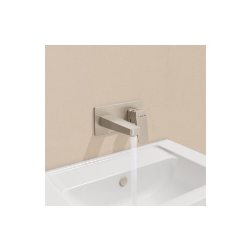 VitrA Root Square Wall Mounted Basin Mixer - Brushed Nickel