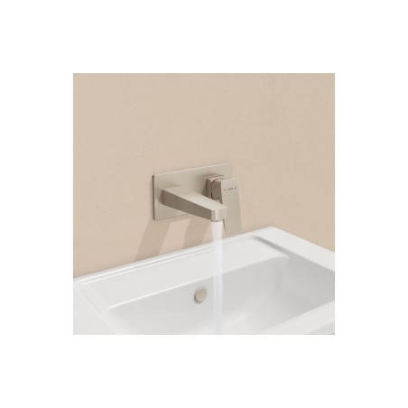 VitrA Root Square Wall Mounted Basin Mixer - Brushed Nickel