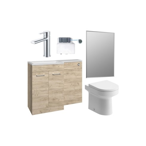 Vila Nova 1000mm Furniture & BTW WC Pack - Oak (RH) | Bathro