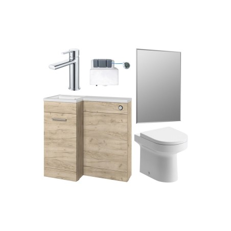 Vila Nova 900mm Furniture & BTW WC Pack - Oak (LH) | Bathroo